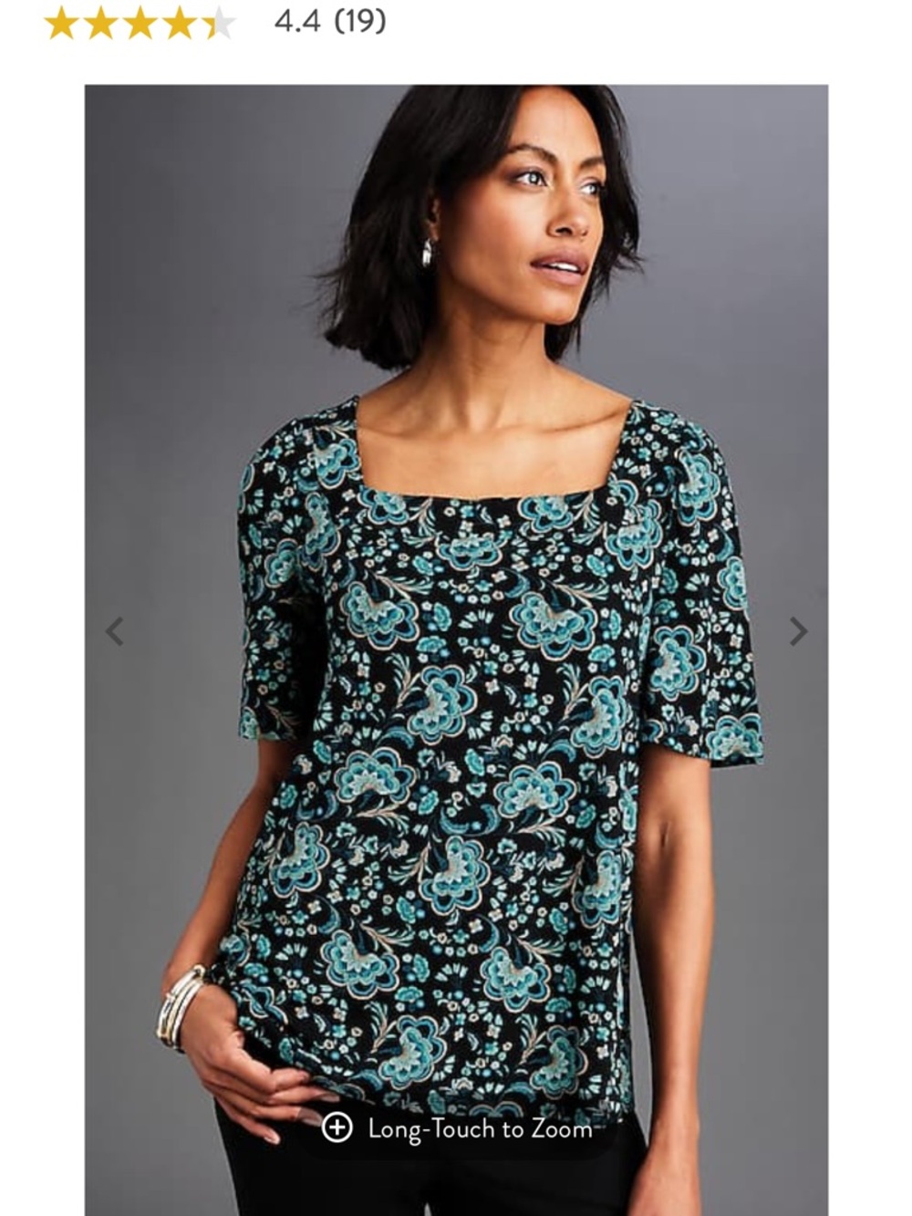 J. Jill Black Short-Sleeve Square-Neck Top with Teal Floral Print